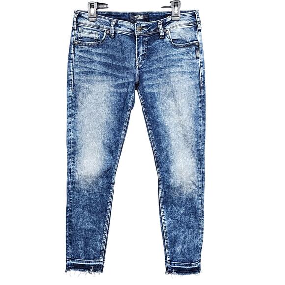 Silver Jeans Denim - Silver Jeans AIKO Mid Ankle Skinny Mid Rise Jeans Raw Hem 30x27